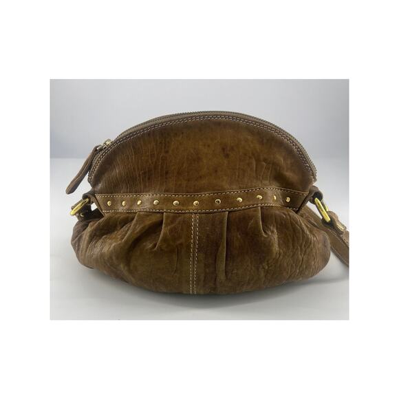 Vintage Innue Purse Tan Brown Italian Leather Crossbody Bag Medium Boho Zipper - Picture 2 of 13